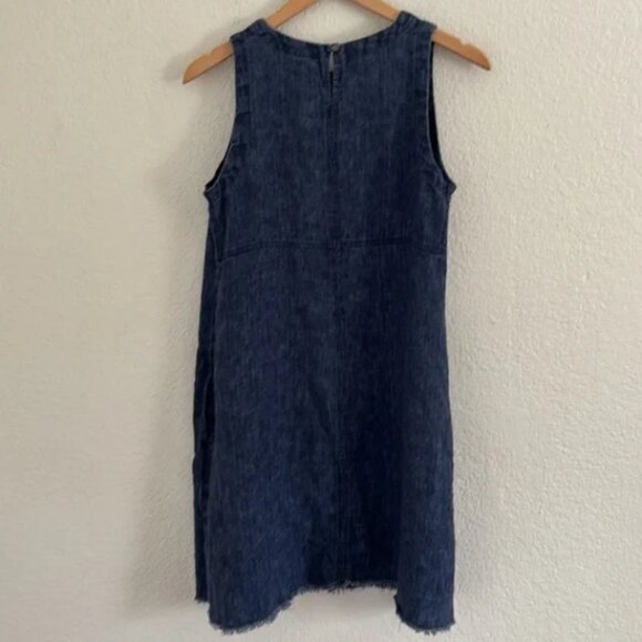 Studio 412 100% Linen Denim Blue Sleeveless Lagenlook A-Line Knee Length Dress - Picture 8 of 8
